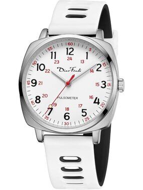 Diaofendi Women White Silver Analog Nurse Medical Professional Waterproof Watch